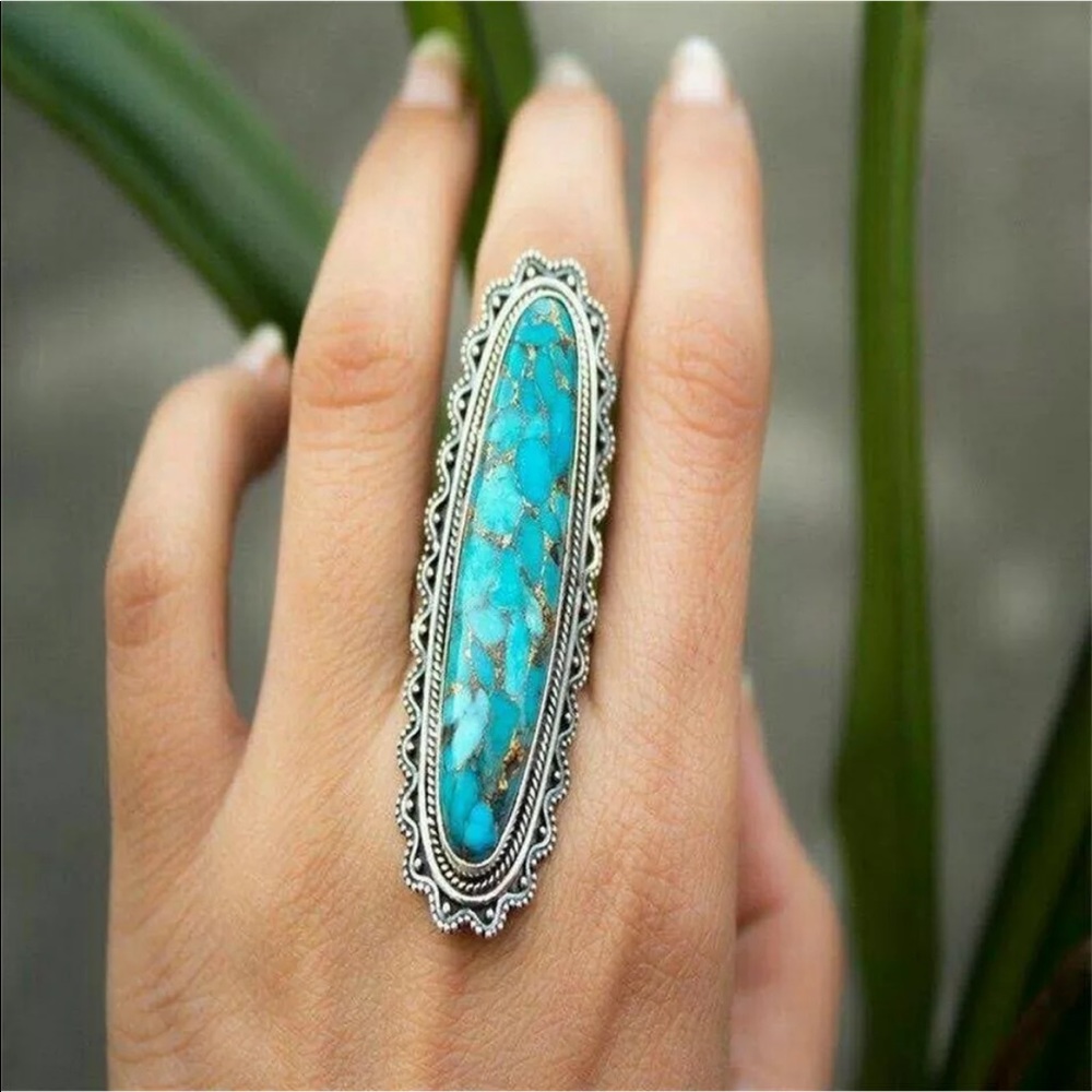 Vintage Retro Large Green Turquoise Gemstone